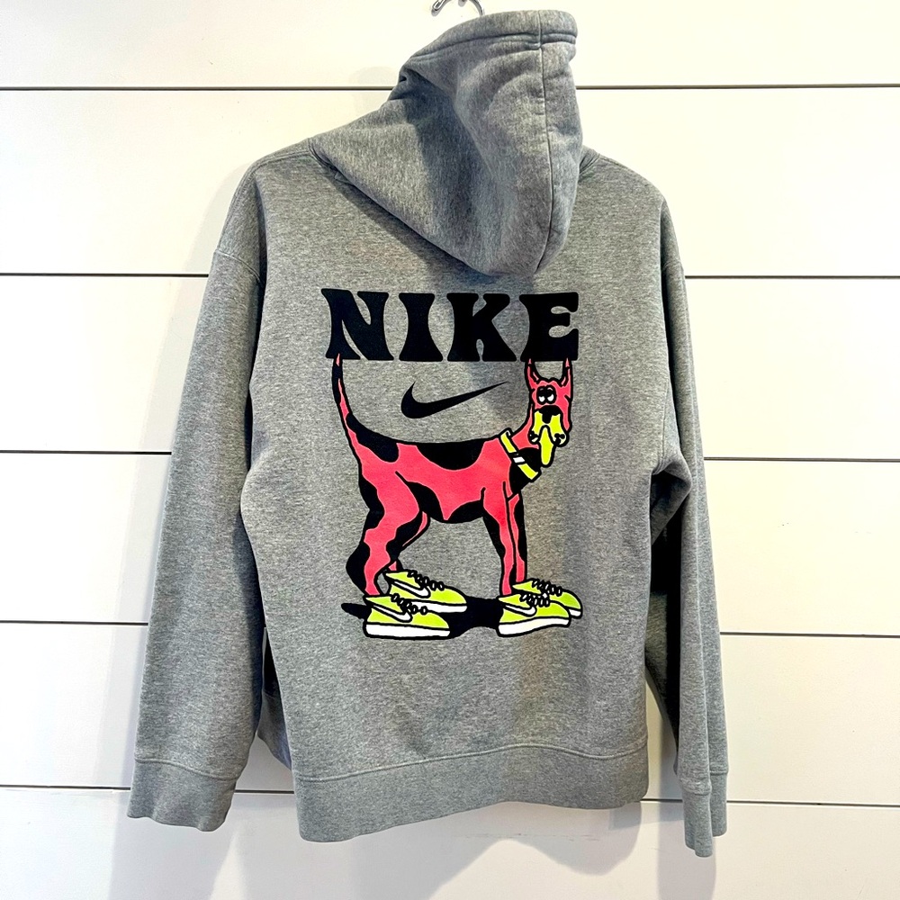 Nike SB Freak Dog Graphic Hoodie M Gray Pink Swoosh Skate Sweatshirt